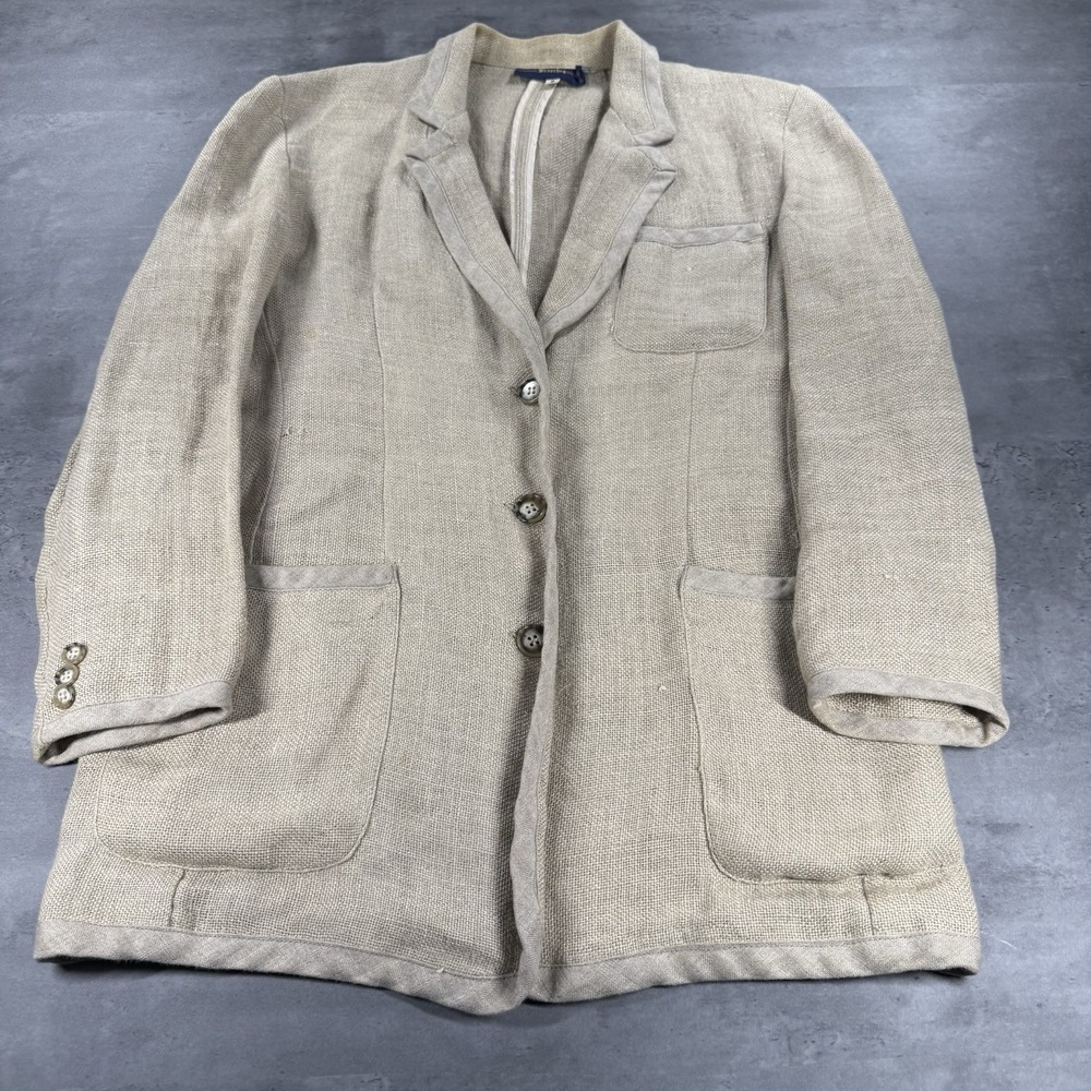 Vintage Breeches Linen‎ Burlap Blazer Women 8 Tan Khaki Western Dystopian Indie